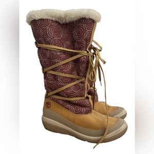 Pre-owned Womens Timberland Faux Fur Wrap Tie Tall Winter Boots Beige Size 7.5M